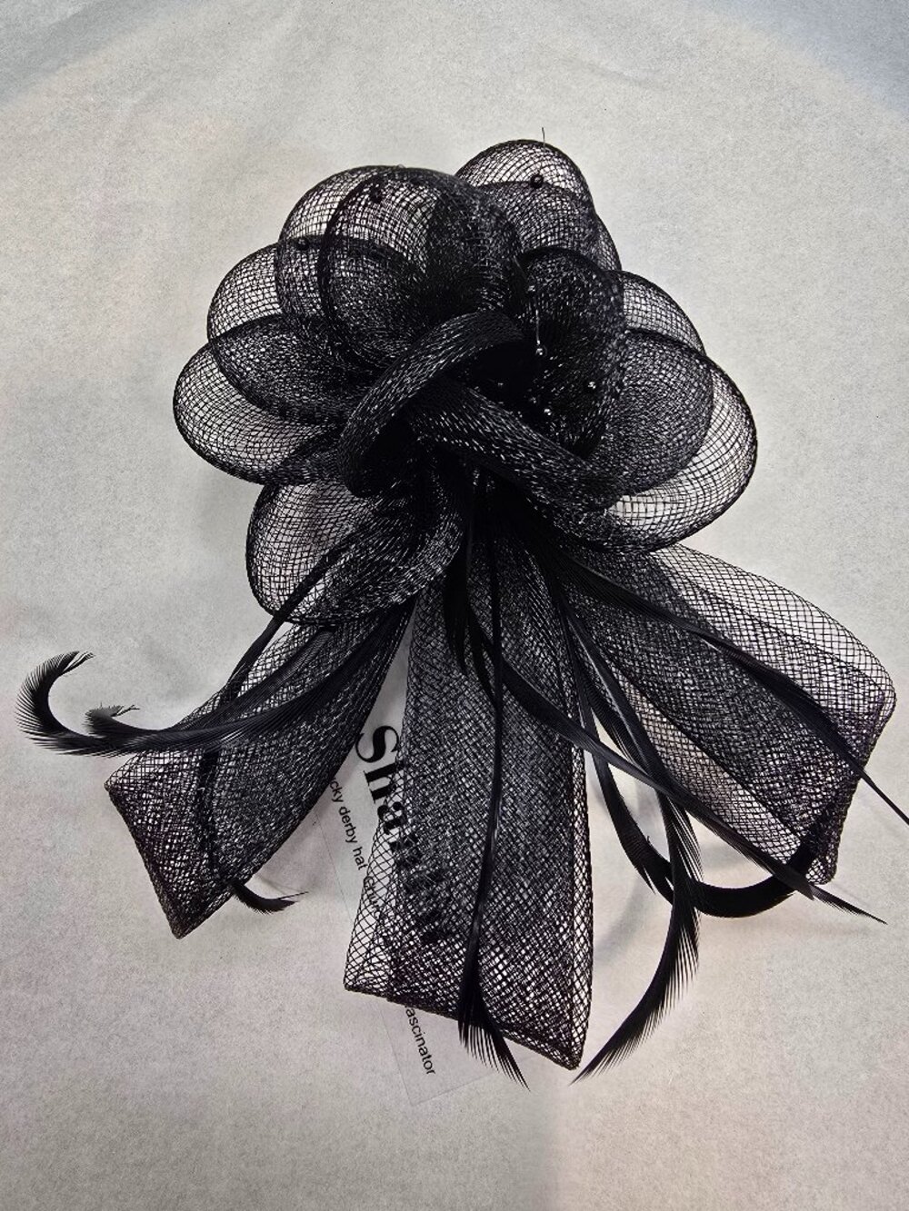 Black Mesh and Feather Fascinator Hair Clip Kentucky Derby / Bridal / Church Hat